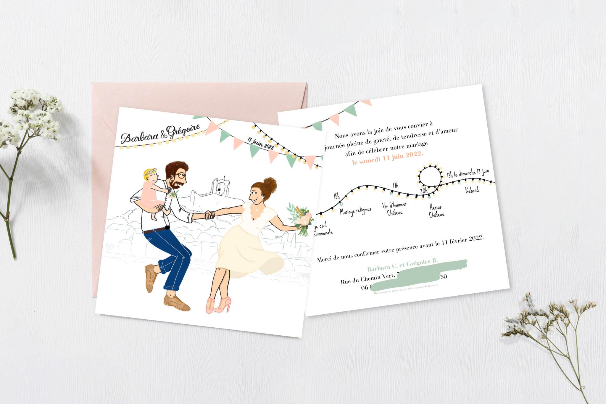 Faire-part champêtre festif Les Carnets de Bichette