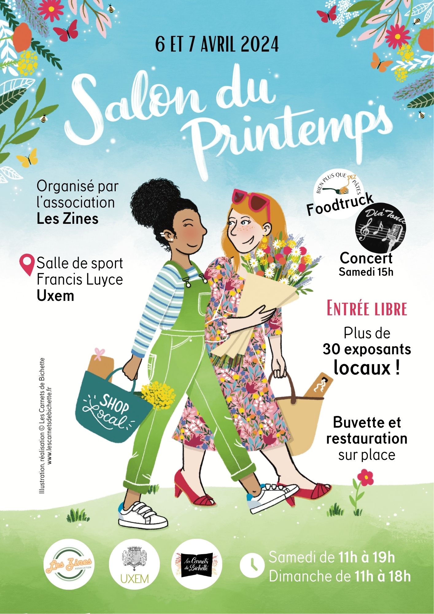 Affiche illustrée Les Zines Salon du Printemps Les Carnets de Bichette